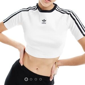 adidas White Cropped 3-Stripe Crew Tee